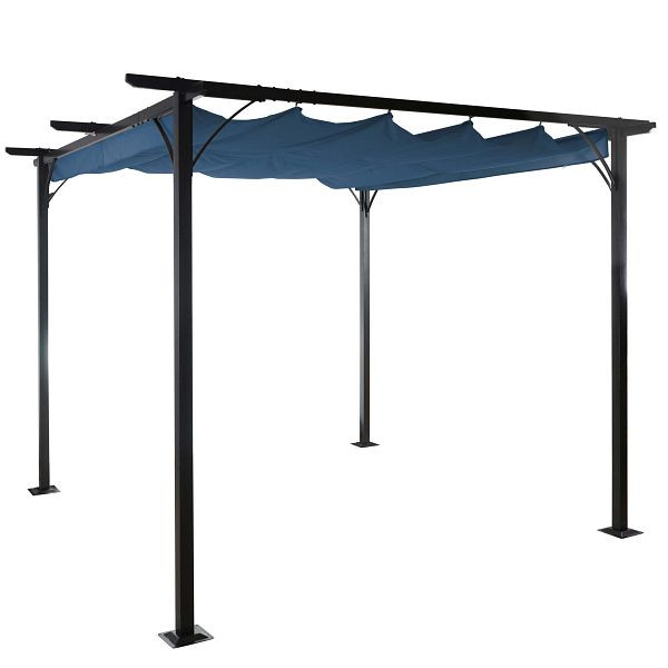 Mendler Pergola HWC-C42, Garten Pavillon, stabiles 6cm-Gestell + Schiebedach, 3x3m blau, 49976