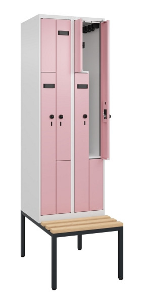 C+P Z-Spind Evolo PLUS, Bank, 4 Fächer, 2120x600x815mm, 9016/3015, Drehriegel, Sitzfläche Buche-Hartholz, Sitzbank, 0490537-204 S10016