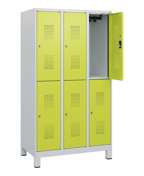 C+P Doppelstöckiger Spind Evolo PLUS, Füße, 6 Fächer, 1630x900x500mm, 7035/0024, Zylinderschloss, 0493105-30 S10042