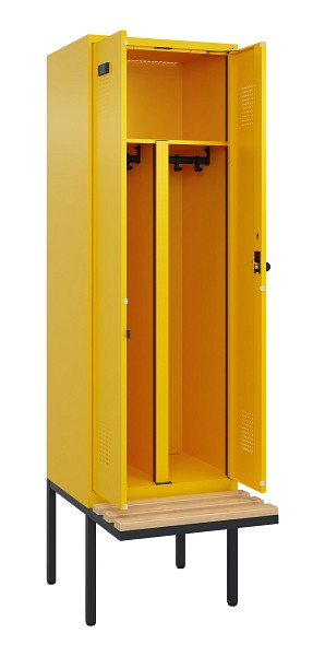 C+P PSA Doppel-Spind Evolo PLUS, Bank, 2 Abteile, 2120x600x815mm, 1023/1023, Drehriegel, Sitzfläche Holz, 0490427-20P S10022