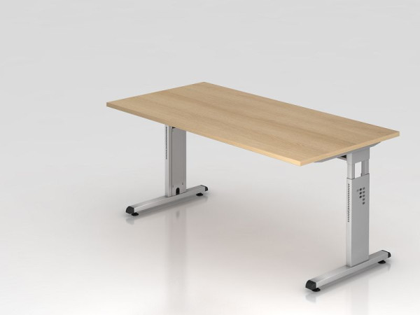 Hammerbacher Schreibtisch C-Fuß 160x80cm Eiche/Silber, Arbeitshöhe 65-85 cm, VOS16/E/S