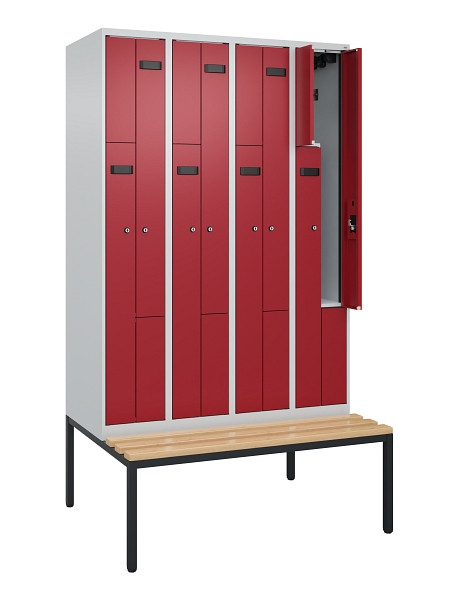 C+P Z-Spind Evolo PLUS, 8 Fächer, 2120x1200x815mm, 7035/3003, Zylinderschloss, Material Sitzfläche Buche-Hartholz, Sitzbank, 0490537-408 S10032