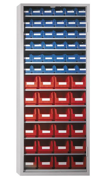 Kappes Ordnungsschrank ohne Türen Modell 21, 1600 x 690 x 285 mm, RAL 7035, Inklusiv Lagersichtkasten 24 x Größe 6, 36 x Größe 7, 1002.02.0013