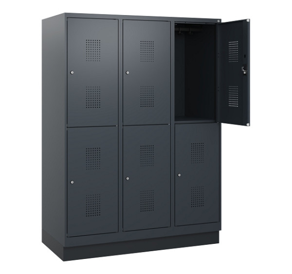 C+P Doppelstöckiger Spind Evolo PLUS, Sockel, 6 Fächer, 1630x1200x500mm, 7016/70, Frontfarbe RAL 7016 Anthrazitgrau, Zylinderschloss, 0493205-32 S10043