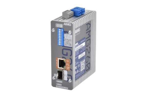 AMG Systems PoE Medienkonverter, 1 x 10/100/1000BT RJ45 mit 30W PoE, 1 x 100/1000 Base-FX SFP Slot, DIN Rail / Wandmontage, AMG260-1GAT-1S-P30