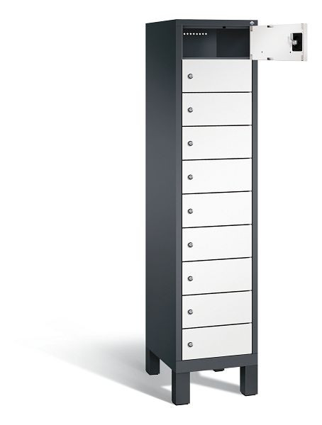 C+P Schließfachschrank Evolo, H1850xB420xT500mm, Farbe: Schwarzgrau / Verkehrsweiß, mit Steckdosenleiste, 48010-1210 S10099