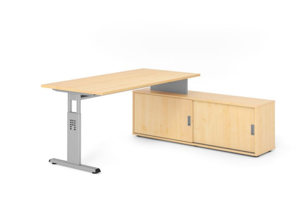 Hammerbacher Aufsatz-Schreibtisch OSE16, 160x80cm, Platte: Ahorn, 25mm dick, T-Fuß Gestell Silber, Ahorn, VOSE16SB/3/S/3/3