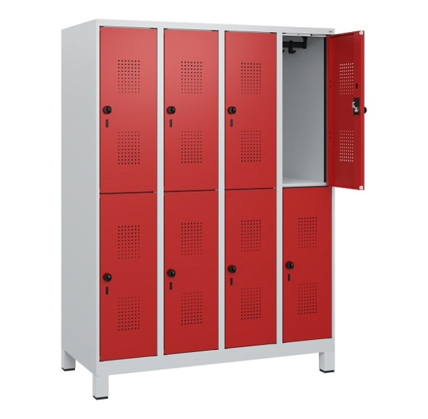 C+P Doppelstöckiger Spind Evolo PLUS, Füße, 8 Fächer, 1630x1200x500mm, 7035/3000, Drehriegel, 0493105-40 S10003