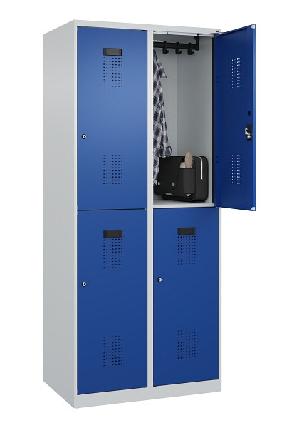 C+P Doppelstöckiger Spind Evolo PLUS, 4 Fächer, 1850x800x500mm, 7035/5010, Zylinderschloss, 049300-22 S10033