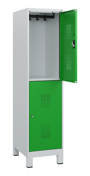 C+P Doppelstöckiger Spind Evolo PLUS, Füße, 2 Fächer, 1630x400x500mm, 7035/6037, Zylinderschloss, 0493105-12 S10038