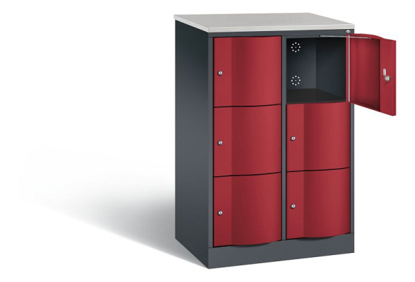 C+P Schließfachschrank Resisto, H1255xB772xT540mm, Farbe: Schwarzgrau / Rubinrot, 8573-272 S10439