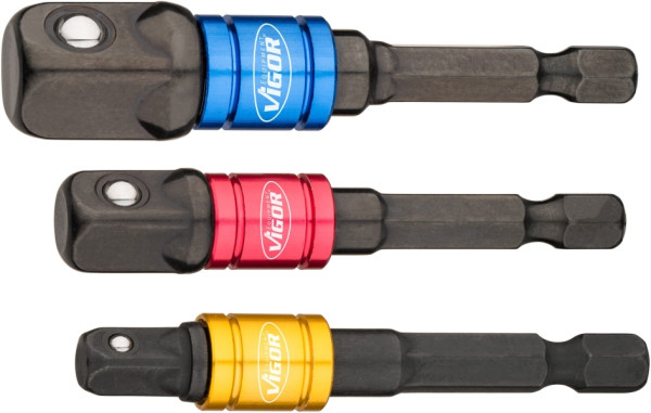 VIGOR Steckschlüssel Adaptersatz, Sechskant 6,3 (1/4 Zoll), Vierkant 6,3 mm (1/4 Zoll), Vierkant 10 mm (3/8 Zoll), Vierkant 12,5 mm (1/2 Zoll), V7603/3