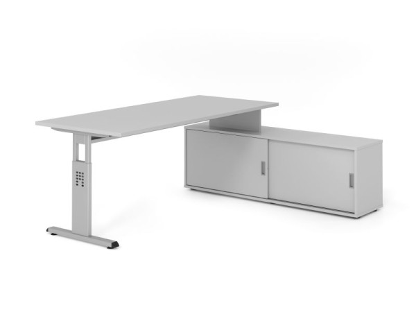 Hammerbacher Aufsatz-Schreibtisch OSE19, 180x80cm, Platte: Grau, 25mm dick, T-Fuß Gestell Silber, Ahorn, SB/5/S/5/5, VOSE19SB/5/S/5/5