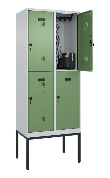 C+P Doppelstock-Spind Evolo PLUS, Gestell, 4 Fächer, 2120x800x500mm, 7035/6011, Drehriegel, 0493307-22 S10010