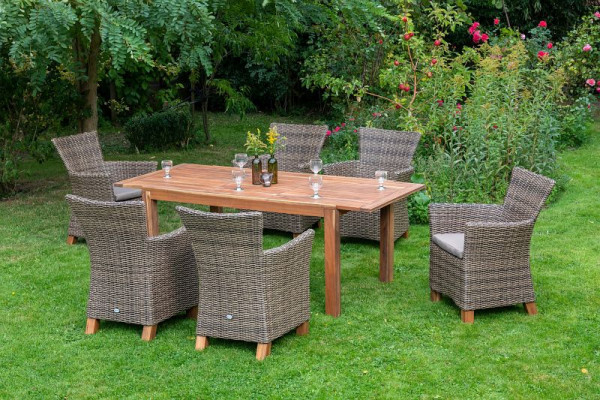 Merxx Toskana Set 13-teilig, 6 Toskana Sessel, inkl. Auflagen, Beine aus Akazienholz, 1 Ausziehtisch 150 (200) x 90 cm, Akazienholz, Natur, 50415-211