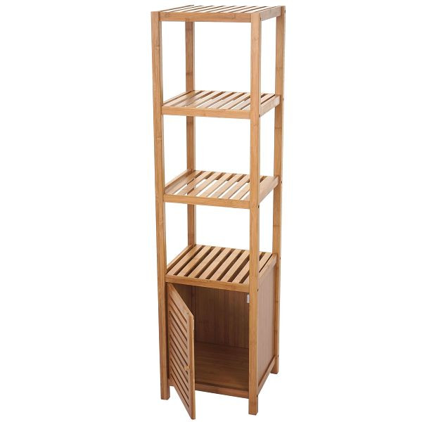 Mendler Badregal HWC-B18, Badezimmer Badschrank Standregal mit Tür, Bambus, 140x36x34cm, 57554