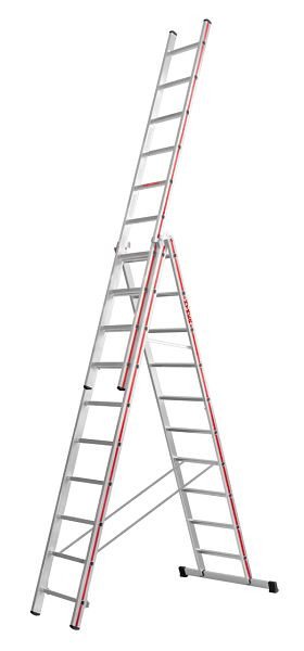 HYMER Mehrzweckleiter, dreiteilig, 3x10 Sprossen, Länge eingefahren 2,91 m / ausgefahren 7,11 m, 404730