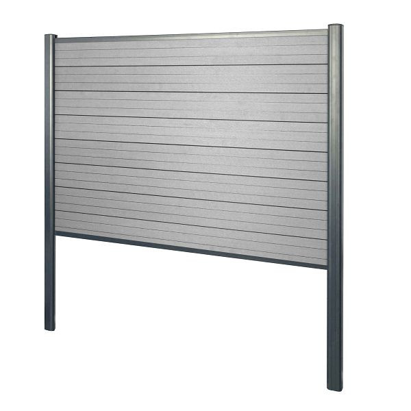 Mendler WPC-Sichtschutz Sarthe, Zaun Windschutz, Alu-Pfosten zum Einbetonieren, Basiselement, 190cm grau, 2x64888+76231+76234+76258