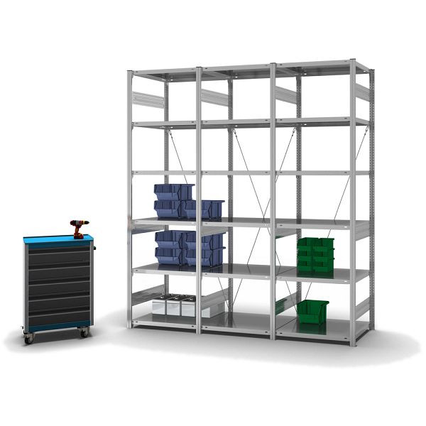 hofe Fachboden-Grundregal, 2500x600x750 mm, 6 Fachebenen, verzinkt, 240 kg Fachlast, 2500 kg Feldlast, einseitige Bedienung, HZG25607XM