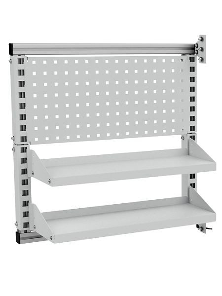 Bedrunka+Hirth Schwenkrahmen bestückt, Maße in mm (BxTxH): 700 x 700 x 40, 1 x Lochwand, 2 x Fachboden 220 mm tief, neigbar, 07.98.7071