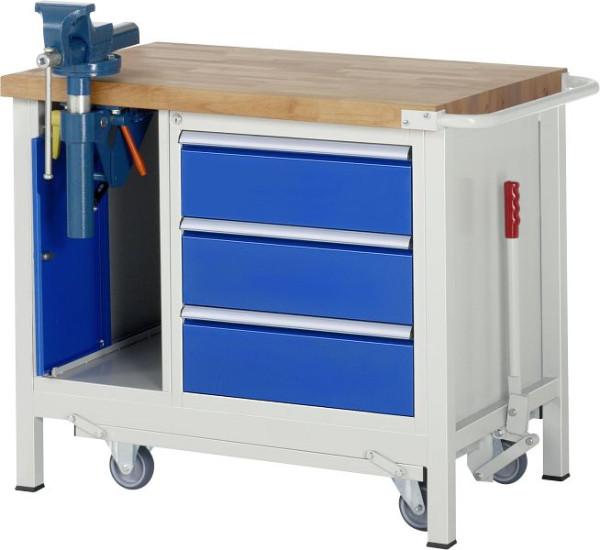 RAU Absenkbare Werkbank 8000 - Modell 8183, B1000 x T700 x H880 mm, 3 x Schublade-Größe-L 3xH180 mm, 05-8183A2-107B4F.11