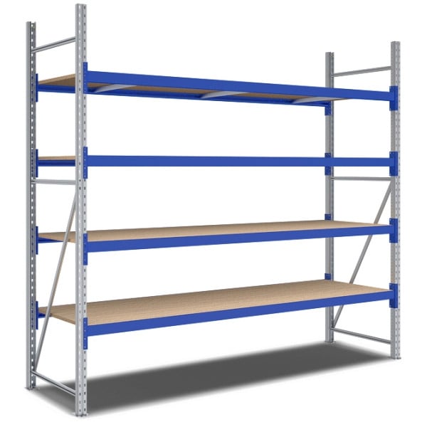 BITO Weitspannregal Set /F2 2500x800x2700 Grundfeld 4 Ebenen Spanplatte RAL5010 U, C0350-0038
