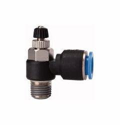 Riegler Drosselrückschlagventil mit Abluftdrosselung, regulierbar mit Rändelschraube, Außengewinde konisch mit Gewindebeschichtung, 110044, 4047322201308