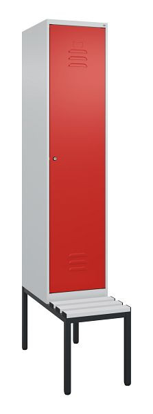 C+P Umkleidespind Classic PLUS mit Mitteltrennwand, Bank, 2120x400x815mm, 7035/3020, Zylinderschloss, 0800507-12F S10017
