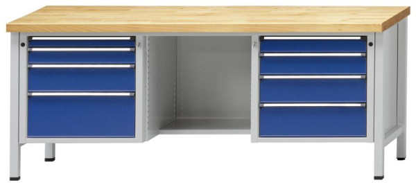 ANKE Werkbänke Kastenwerkbank 2000x700x890mm; Buche-Massiv-Platte 40mm; Links 4Schubladen 60,90,150,240mm Rechts 4Schubladen 90,120,150,180 mm, 301.133