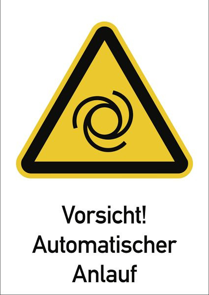 Moedel Vorsicht! Automatischer Anlauf ISO 7010, Kombischild, Folie, 131x185 mm, 98992