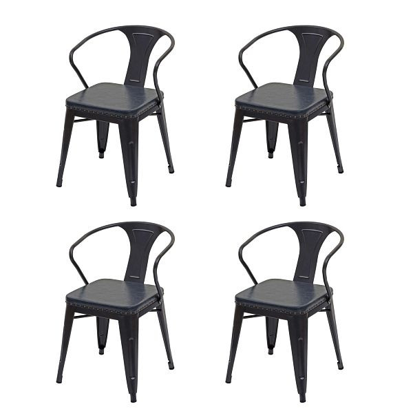 Mendler 4er-Set Esszimmerstuhl HWC-H10d, Stuhl Küchenstuhl, Chesterfield Metall Kunstleder Industrial Gastro, schwarz-grau, 72468