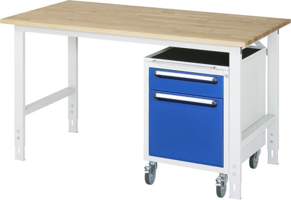 RAU Arbeitstisch Serie Tom (K-Modell 08), B2000 x T1000 x H760-1080 mm, Buche-Massiv-Arbeitsplatte, Stärke 25 mm, 06-625B10-20-KM08.11