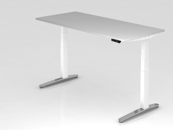 Hammerbacher Sitz-Steh-Schreibtisch elektrisch 180x80cm Grau/Weiß, poliert, Rechteckform, VXBHM19/5/WC