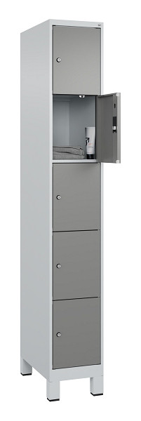 C+P Schließfachschrank Evolo PLUS, mit Füßen, 5 Fächer, 1950x300x500mm, 7035/00, Frontfarbe 0005000 RDS Stahlgrau, 049010-105 S10014