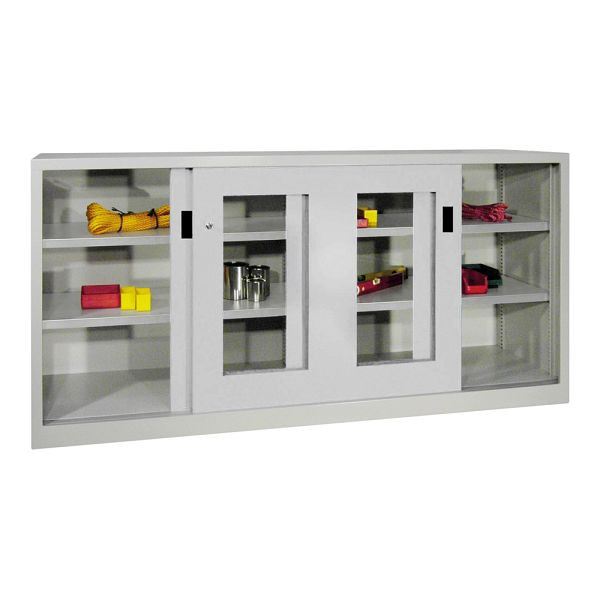 Pavoy Schwerlastschiebetürschrank 1000/2000/400, Mitteltrennwand, 4 verzinkte Fachböden; Sichtfenstertüren; Drehdruckzylinderschloss, 30330-200-490-512303