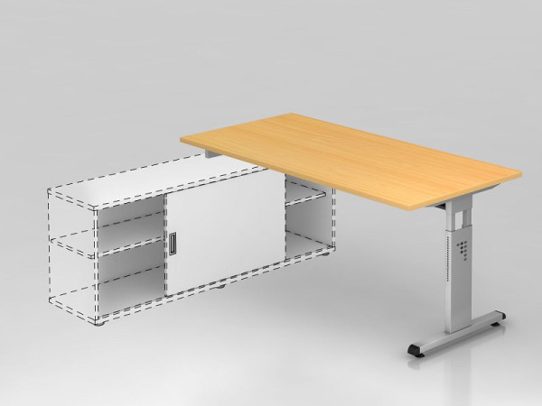 Hammerbacher Anbauschreibtisch T-Fuß 160x80cm Buche/Silber, Arbeitshöhe einstellbar auf 72cm, 75cm, 78cm, VOSE16/6/S