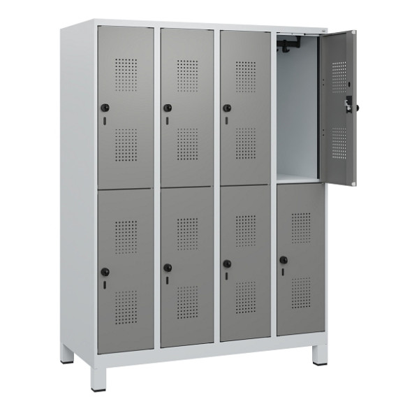 C+P Doppelstöckiger Spind Evolo PLUS, Füße, 8 Fächer, 1630x1200x500mm, 7035/0004, Drehriegel, 0493105-40 S10014