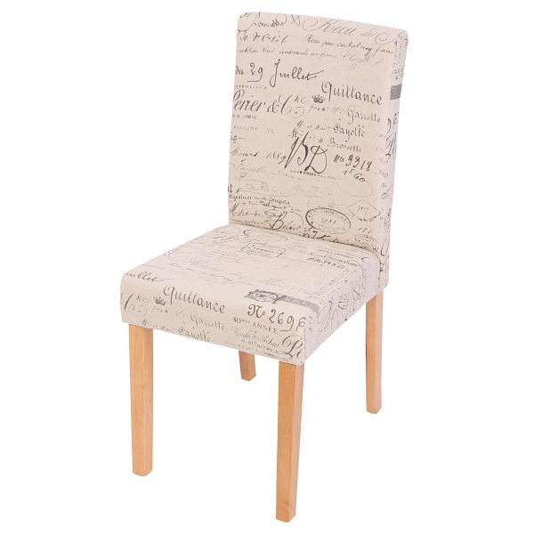 Mendler 2er-Set Esszimmerstuhl Stuhl Küchenstuhl Littau, Textil mit Schriftzug, creme, helle Beine, 18718