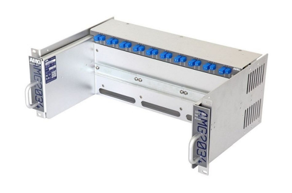 AMG Systems Baugruppenträger für AMG Hutschienengeräte, ausziehbar, 4HE, 19", 1 x 12VDC, 1 x 56VDC, 12 VDC/100W integriertes Netzteil, AMG2034-1256-RP-AD