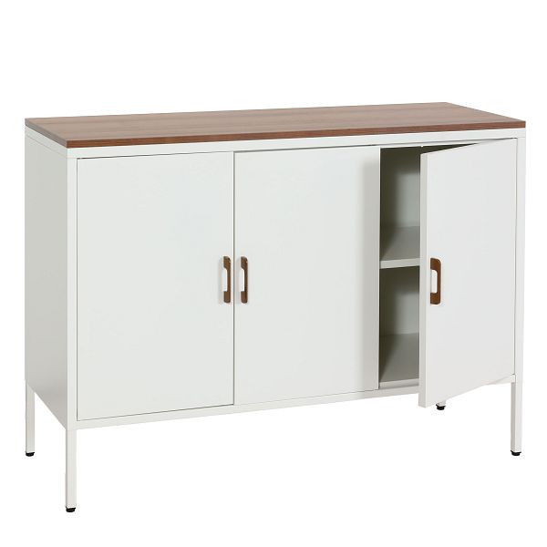 Mendler Kommode HWC-L84, Sideboard Schrank Anrichte, 3 Türen Metall 90x120x40cm, Melamin beschichtet, weiß, 101931+101932