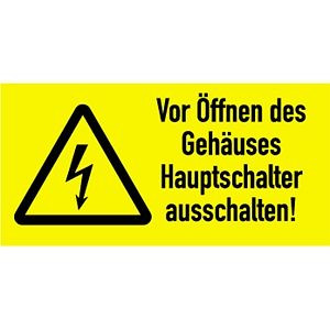Moedel Vor Öffnen des Gehäuses Hauptschalter ausschalten!, Kombischild, Folie, 74x37 mm, 57956