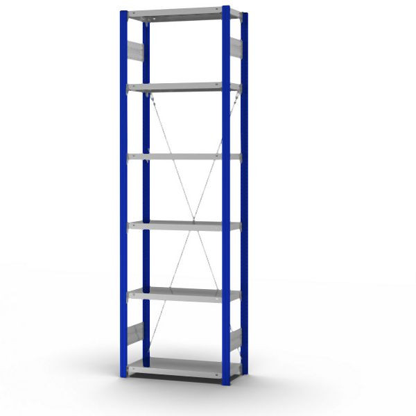 hofe Grundregal, zerlegt, 6 Böden 2500 x 300 x 750 mm, verzinkt Stützprofile - enzianblau/RAL 5010, HEG253007XL