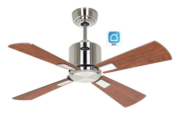 CasaFan Deckenventilator Eco Neo III 92 Chrom gebürstet-Massivholz Nussbaum gebeizt/Kirsche WiFi, 942011W