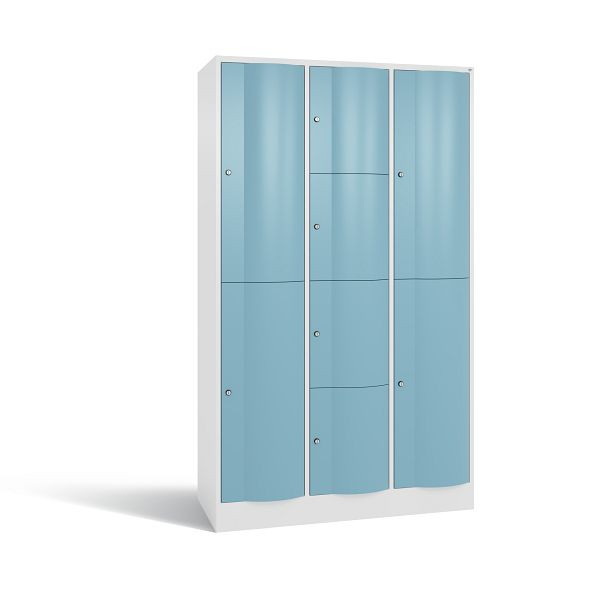 C+P Schließfachschrank Resisto, 8 Fächer, H1950xB1148xT540 mm, Weiß/Horizontblau, 8070-3722 S10049