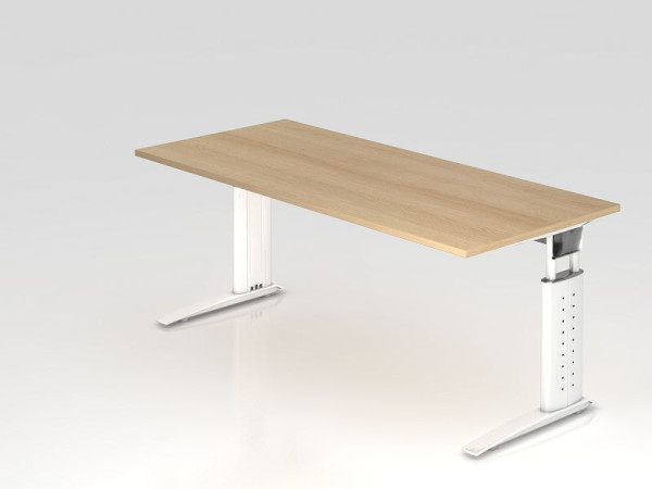 Hammerbacher Schreibtisch C-Fuß 180x80cm Eiche/Weiß, Arbeitshöhe 68-86 cm einstellbar, VUS19/E/W