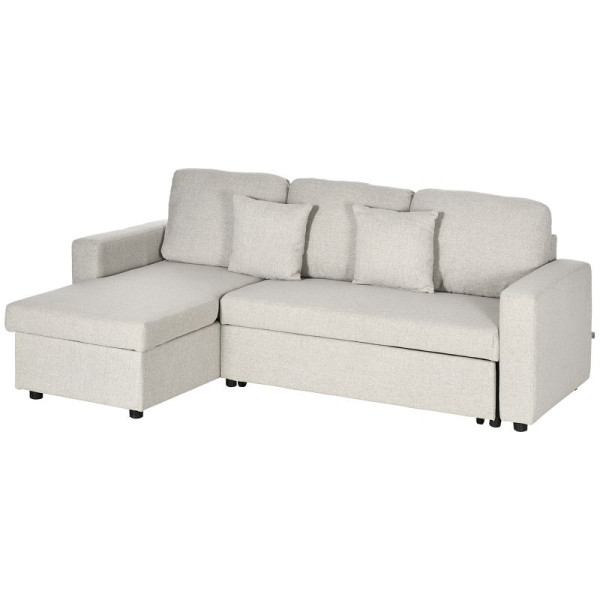 HOMCOM Ecksofa mit Bettfunktion, Eckcouch inklusive 2er-Sitz Sofa, Einzelbett, L-Form mit Stauraum, 2 Kissen Cremeweiß, 839-468V81CW