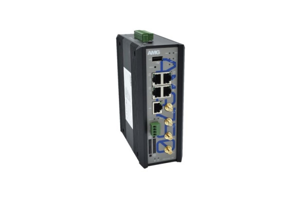 AMG Systems Industrieller Managed 4G Router, 5 x 10/100/1000BT, 4 x 30W PoE, WLAN, RS232/485, AMG750-1G-4GAT-1E4-P120