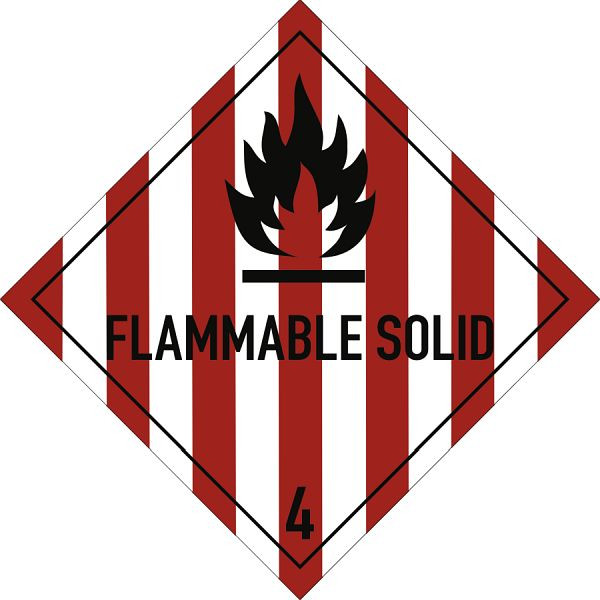 Moedel Gefahrzettel Klasse 4.1 Text FLAMMABLE SOLID, Folie, 100x100 mm, VE: 1000 Stück/Rolle, 66021