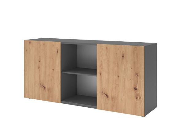 Hammerbacher Sideboard mit Schiebetüren 1780, 2 OH, Korpus: Graphit / Front: Asteiche, 160 x 42 x 74,8 cm (BxTxH), V1780/G/R