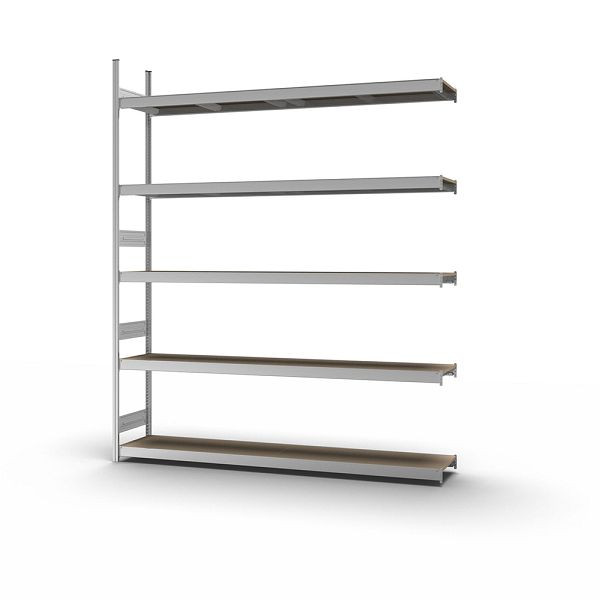 hofe Großfach-Anbauregal, 3000x400x2500 mm, 5 Fachebenen, Spanplatte verzinkt, 350 kg Fachlast, 2000 kg Feldlast, zweiseitige Bedienung, GZA30425S